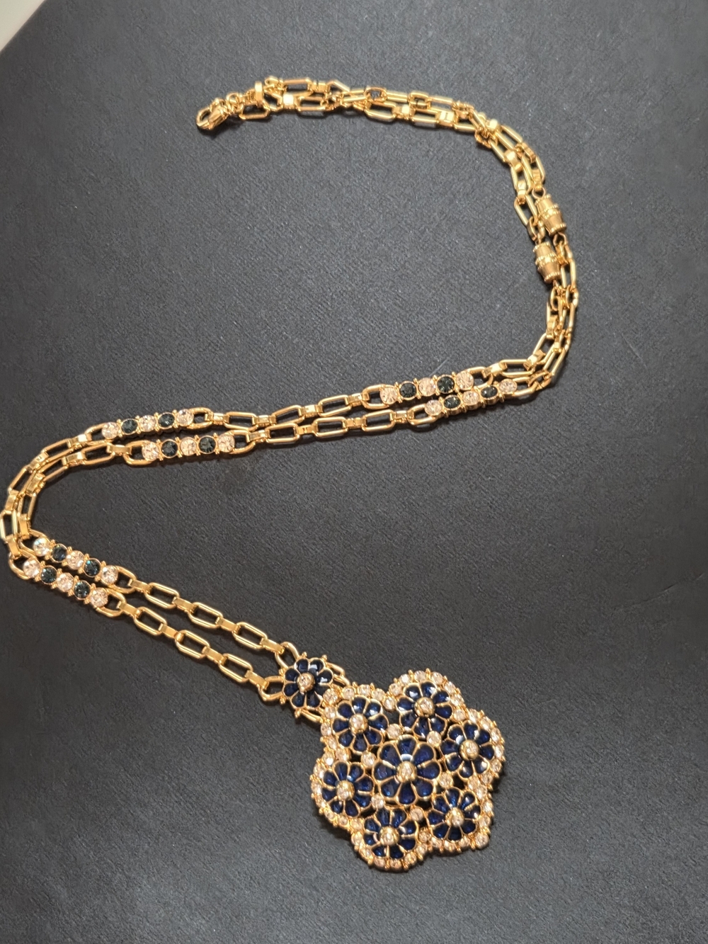 JBK Camrose & Kross Jackie Kennedy Blue Enamel Floral Brooch Pendant & Necklace